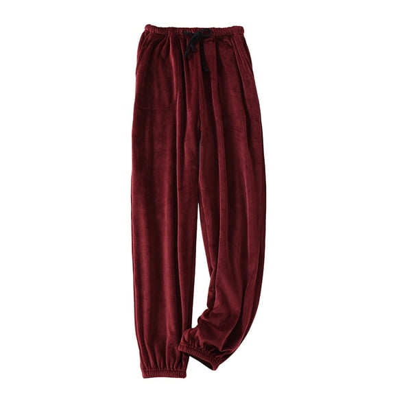BOOMNY Men's Pajama Pants Wide Leg Thick Fleece Pajamas Pants for Men Solid Color Soft Pj Bottoms Pant With Pockets Warm Thermal Fall Winter Homewear Loungewear