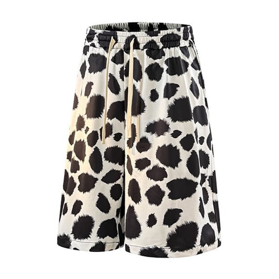 BOOMNY Men's Shorts Casual Cow Printed Elastic Waist Drawstring Sports Shorts For Man Soft Loose Fit Summer Shorts Comfy Mens Dailywear