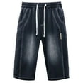 thumbnail image 1 of BOOMNY Men's Shorts Solid Color Elastic Waist Drawstring Capri Jeans For Man Soft Loose Fit Denim Shorts Leisure Mens Dailywear, 1 of 3