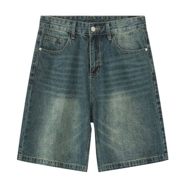 BOOMNY Men's Shorts Solid Color Elastic Waist Drawstring Short Jeans For Man Soft Loose Fit Denim Shorts Comfy Mens Dailywear