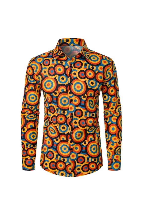 Mens 70S Disco Buttons Down Shirts Long Sleeve Hippie Shirts for Men Trendy Floral Graphic Lapel Soft Lightweight Tops