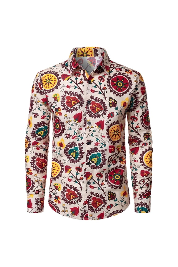 Mens 70S Disco Buttons Down Shirts Long Sleeve Hippie Shirts for Men Trendy Floral Graphic Lapel Soft Lightweight Tops