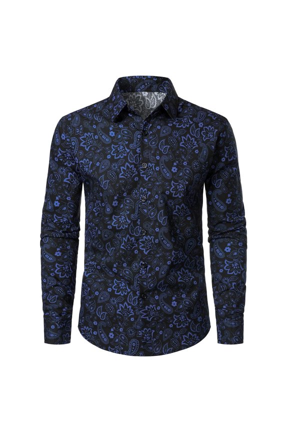 Mens 70S Disco Buttons Down Shirts Long Sleeve Hippie Shirts for Men Trendy Floral Graphic Lapel Soft Lightweight Tops