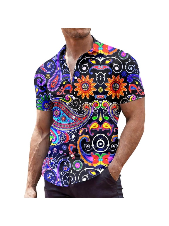 Mens 70S Disco Buttons Down Shirts Long Sleeve Shirts for Men Trendy Floral Graphic Lapel Soft Lightweight Tops
