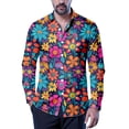 thumbnail image 1 of CONZONE Mens 70S Disco Buttons Down Shirts Long Sleeve Shirts for Men Trendy Floral Graphic Lapel Soft Lightweight Tops, 1 of 3