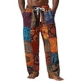 thumbnail image 1 of BOOMNY Mens Baggy Linen Pants Wide Leg Pants for Men Loose Fit Elastic Waist Drawstring Graphic Summer Beach Pant With Pocket, 1 of 4