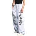 thumbnail image 1 of BOOMNY Mens Baggy Pants Gothic Wide Leg Pants for Men Streetwear Elastic Waist Drawstring Graphic Y2K Athletic Jogger Pant With Pocket, 1 of 6