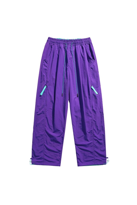 Mens Baggy Pants Wide Leg Pants for Men Loose Fit Elastic Waist Drawstring Patchwork Color Athletic Jogger Pant With Pocket