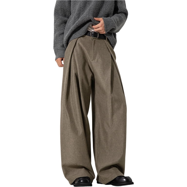 BOOMNY Mens Baggy Suit Pants Wide Leg Dress Pants for Men Fashion Solid Color Business Wedding Pant With Pocket