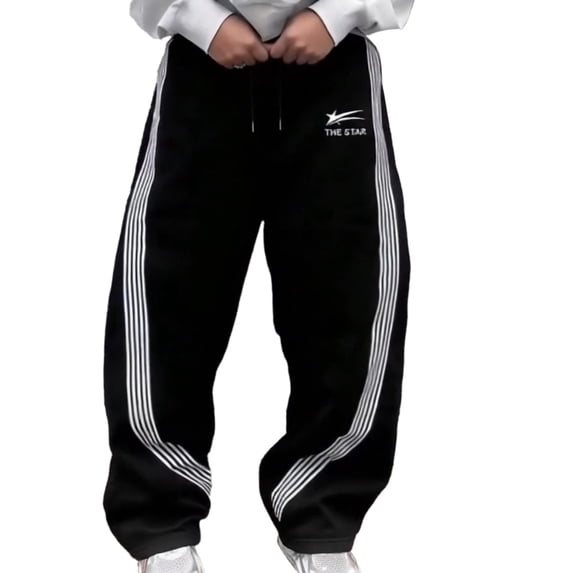 BOOMNY Mens Baggy Sweatpants Wide Leg Pants for Men Streetwear Elastic Waist Drawstring Graphic Y2K Athletic Jogger Pant With Pocket