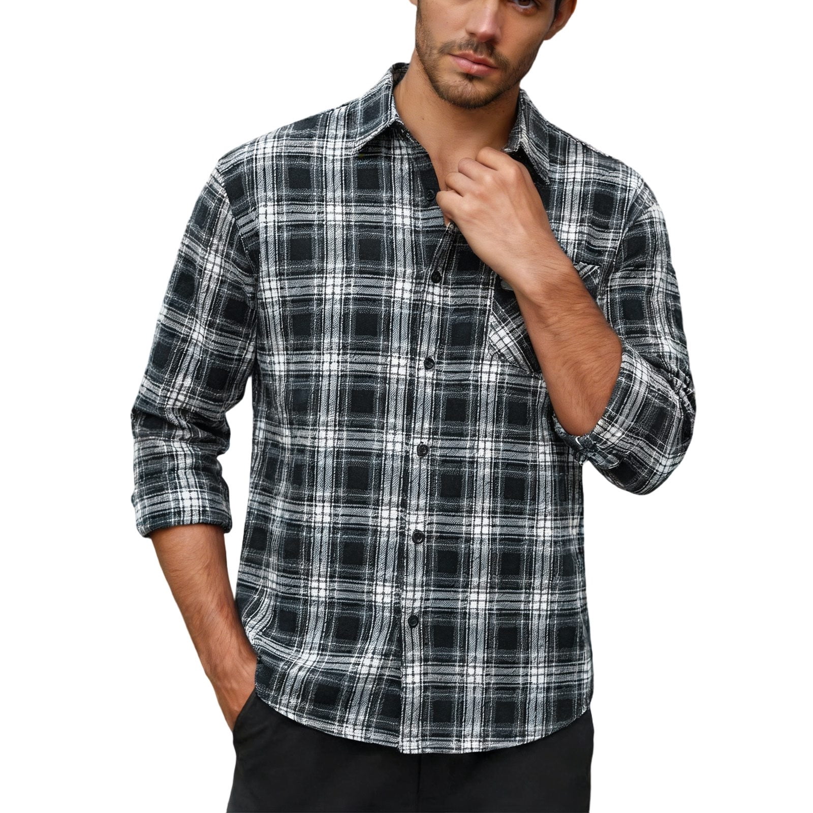 BOOMNY Mens Buttons Down Shirts Long Sleeve Shirts for Men Trendy Plaid ...