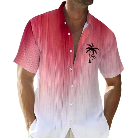 CONZONE Mens Buttons Down Shirts Short Sleeve Beach Shirts for Men Trendy Gradient Color Lapel Soft Lightweight Summer Tops