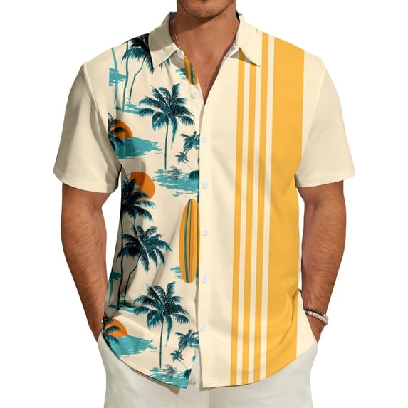 CONZONE Mens Buttons Down Shirts Short Sleeve Beach Shirts for Men Trendy Hawaii Graphic Y2K Lapel Soft Lightweight Tops
