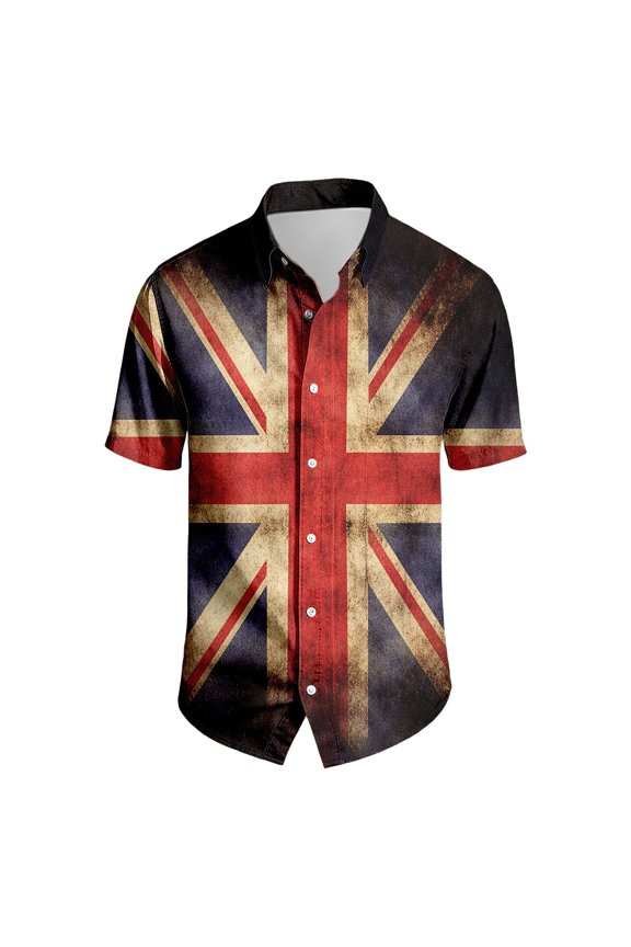 BOOMNY Mens Buttons Down Shirts Short Sleeve Shirts for Men Trendy British Flag Graphic Lapel Soft Lightweight Tops