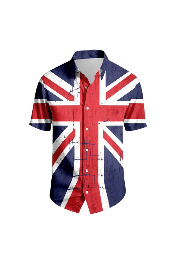 BOOMNY Mens Buttons Down Shirts Short Sleeve Shirts for Men Trendy British Flag Graphic Lapel Soft Lightweight Tops