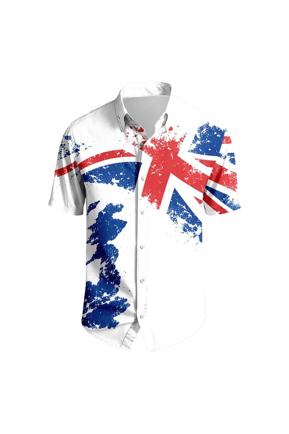 BOOMNY Mens Buttons Down Shirts Short Sleeve Shirts for Men Trendy British Flag Graphic Lapel Soft Lightweight Tops