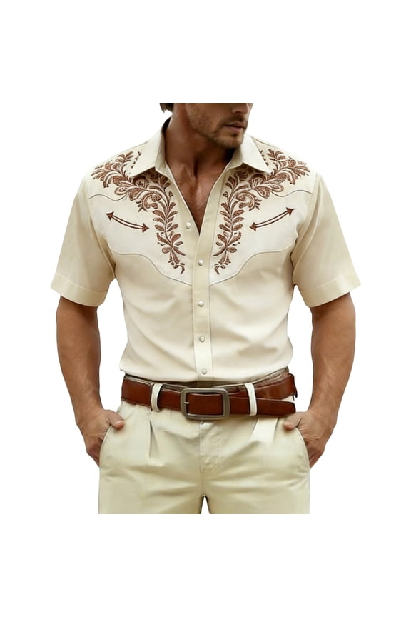 Mens Buttons Down Shirts Short Sleeve Shirts for Men Trendy Western Cowboy Graphic Lapel Soft Lightweight Tops
