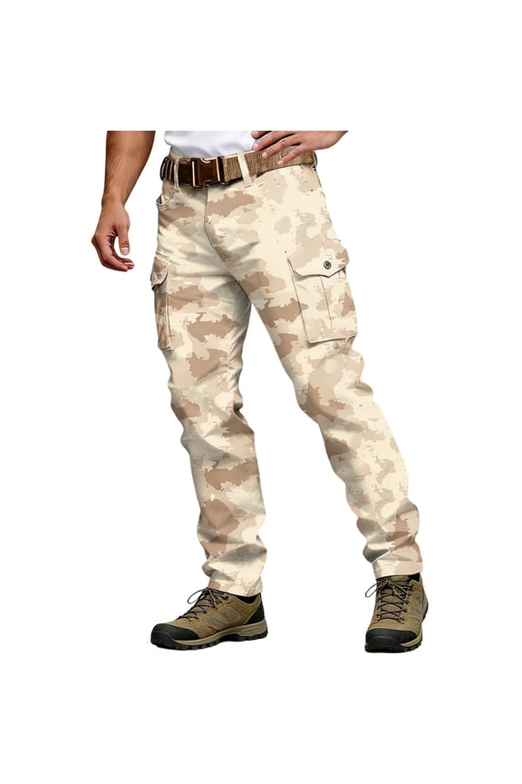 Mens Cargo Pants Wide Leg Tactical Pants for Men Slim Fit Elastic Waist Drawstring Camouflage Y2K Outdoor Hiking Jogger Pant With Pocket