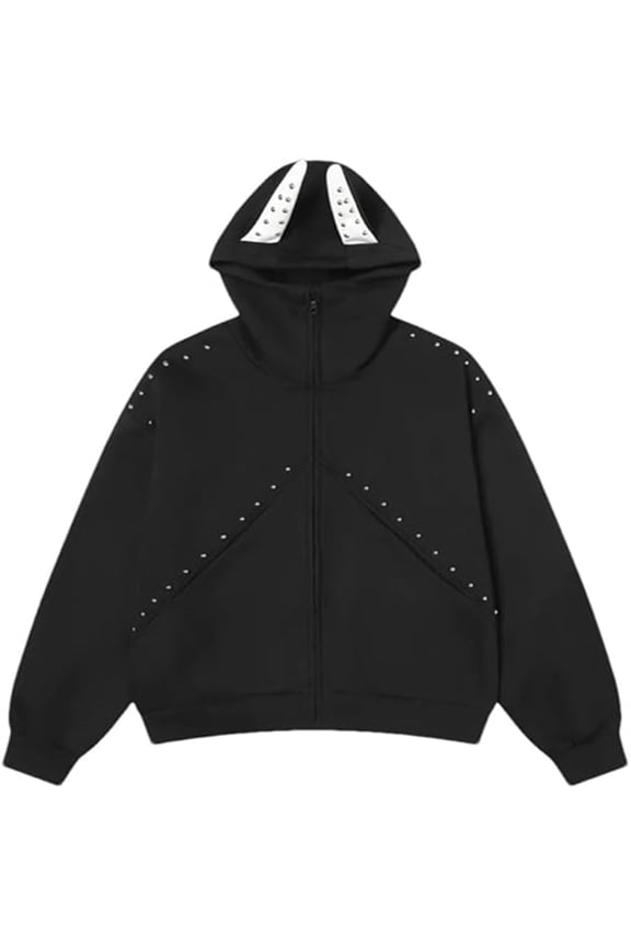 Mens Hoodies Long Sleeve Hoodie for Men Dog Ear Design Gothic Zip Up Pullover Hooded Sweatshirt Cozy Fall Winter Hoodies With Pocket