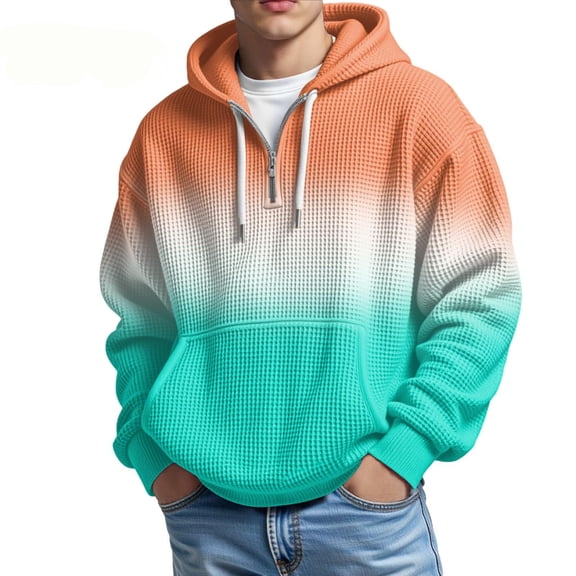 BOOMNY Mens Hoodies Long Sleeve Hoodie for Men Gradient Color Half Zip Pullover Hooded Sweatshirt Cozy Fall Winter Hoodies With Pocket