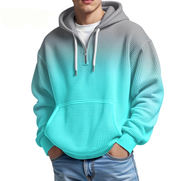 BOOMNY Mens Hoodies Long Sleeve Hoodie for Men Gradient Color Half Zip Pullover Hooded Sweatshirt Cozy Fall Winter Hoodies With Pocket