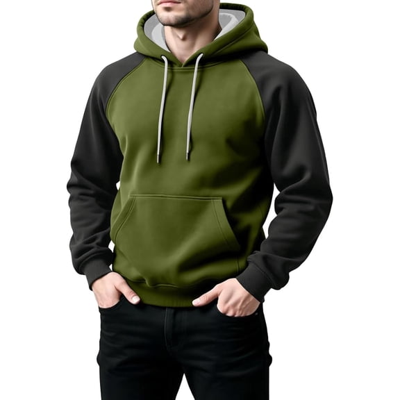 BOOMNY Mens Hoodies Long Sleeve Hoodie for Men Patchwork Color Soft Warm Pullover Hooded Sweatshirt Cozy Fall Winter Hoodies With Pocket