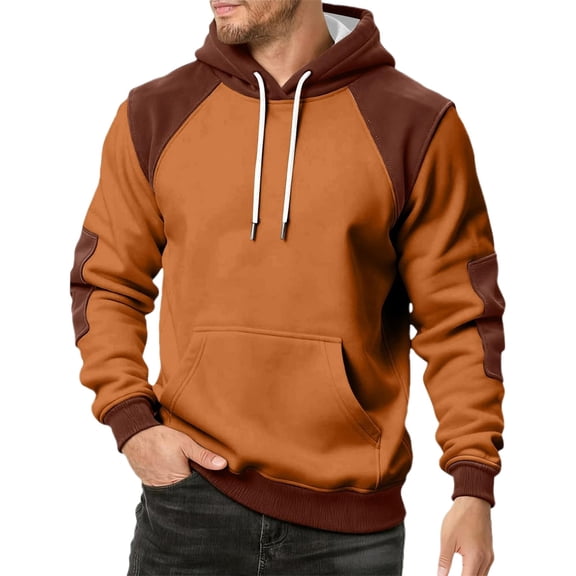 BOOMNY Mens Hoodies Long Sleeve Hoodie for Men Patchwork Color Soft Warm Pullover Hooded Sweatshirt Cozy Fall Winter Hoodies With Pocket