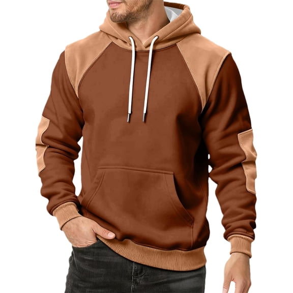 BOOMNY Mens Hoodies Long Sleeve Hoodie for Men Patchwork Color Soft Warm Pullover Hooded Sweatshirt Cozy Fall Winter Hoodies With Pocket