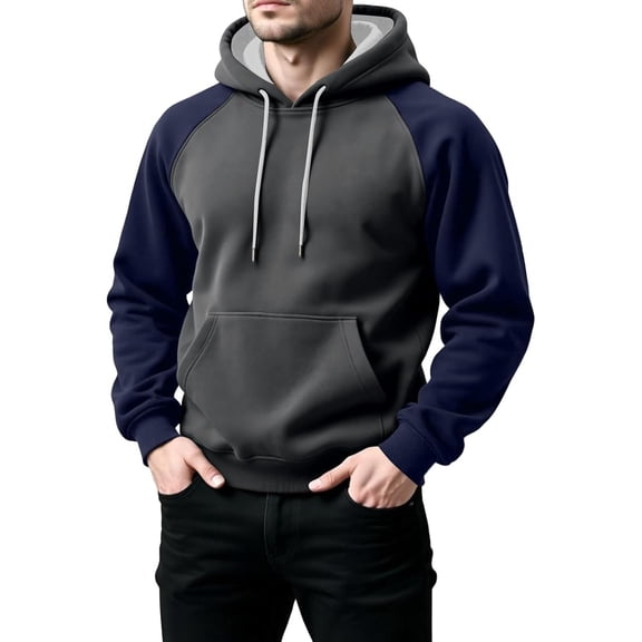 BOOMNY Mens Hoodies Long Sleeve Hoodie for Men Patchwork Color Soft Warm Pullover Hooded Sweatshirt Cozy Fall Winter Hoodies With Pocket