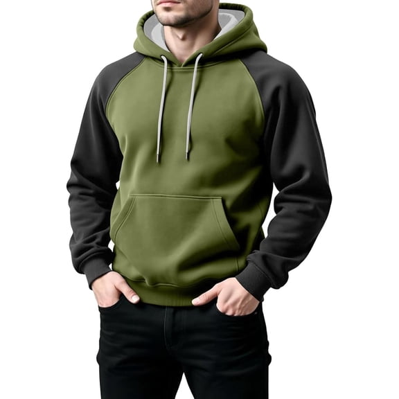 BOOMNY Mens Hoodies Long Sleeve Hoodie for Men Patchwork Color Soft Warm Pullover Hooded Sweatshirt Cozy Fall Winter Hoodies With Pocket