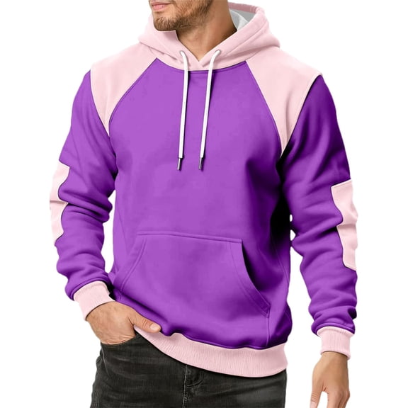 BOOMNY Mens Hoodies Long Sleeve Hoodie for Men Patchwork Color Soft Warm Pullover Hooded Sweatshirt Cozy Fall Winter Hoodies With Pocket