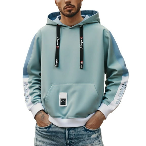 BOOMNY Mens Hoodies Long Sleeve Hoodie for Men Patchwork Color Y2K Soft Warm Pullover Hooded Sweatshirt Cozy Fall Winter Hoodies With Pocket