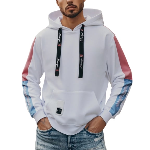 BOOMNY Mens Hoodies Long Sleeve Hoodie for Men Patchwork Color Y2K Soft Warm Pullover Hooded Sweatshirt Cozy Fall Winter Hoodies With Pocket