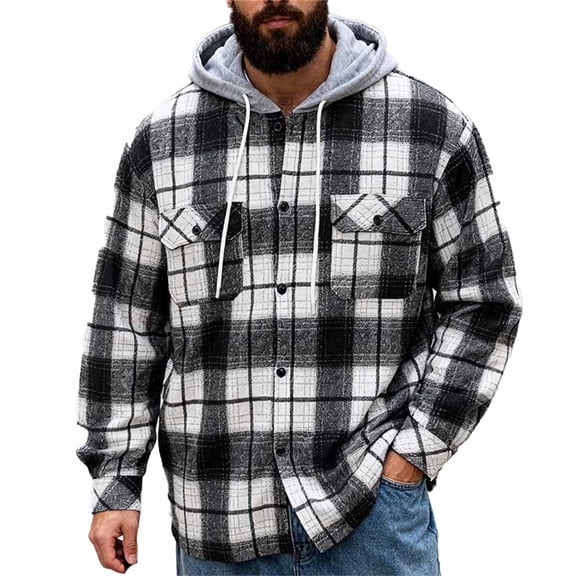 BOOMNY Mens Hoodies Long Sleeve Hoodie for Men Plaid Thick Soft Warm Pullover Hooded Sweatshirt Cozy Fall Winter Hoodies With Pocket