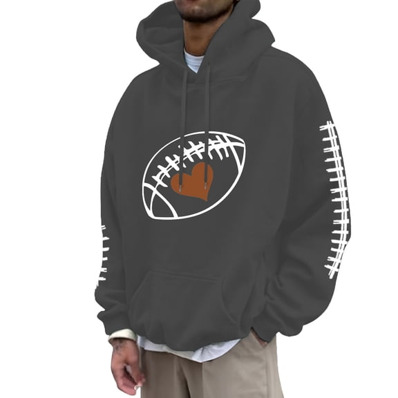 BOOMNY Mens Hoodies Long Sleeve Hoodie for Men Rugby Graphic Y2K Soft Warm Pullover Hooded Sweatshirt Cozy Fall Winter Hoodies With Pocket