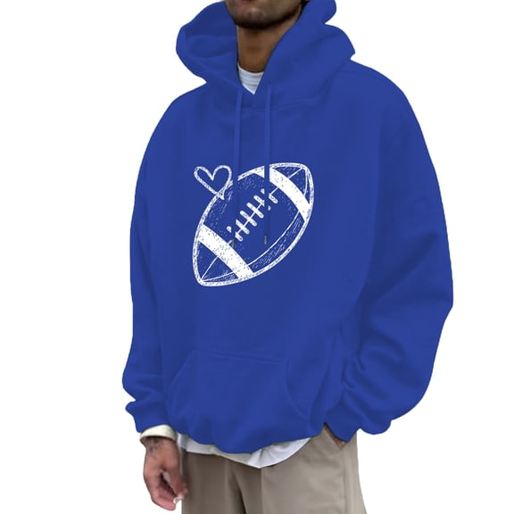 BOOMNY Mens Hoodies Long Sleeve Hoodie for Men Rugby Graphic Y2K Soft Warm Pullover Hooded Sweatshirt Cozy Fall Winter Hoodies With Pocket