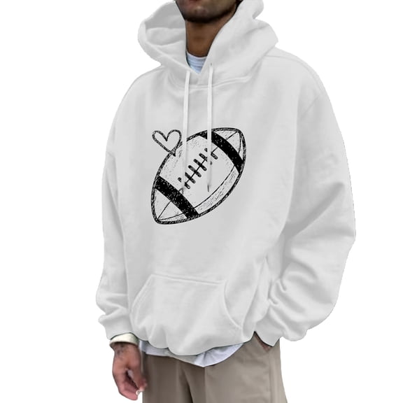 BOOMNY Mens Hoodies Long Sleeve Hoodie for Men Rugby Graphic Y2K Soft Warm Pullover Hooded Sweatshirt Cozy Fall Winter Hoodies With Pocket