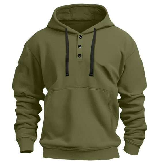 BOOMNY Mens Hoodies Long Sleeve Hoodie for Men Solid Color Buttons Soft Warm Pullover Hooded Sweatshirt Cozy Fall Winter Hoodies With Pocket