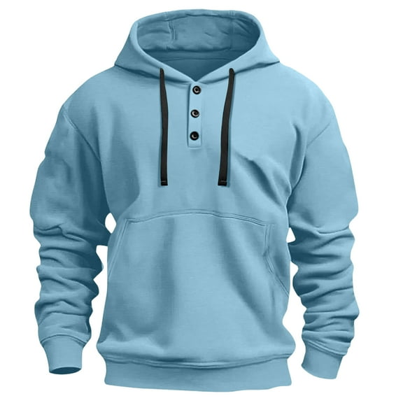 BOOMNY Mens Hoodies Long Sleeve Hoodie for Men Solid Color Buttons Soft Warm Pullover Hooded Sweatshirt Cozy Fall Winter Hoodies With Pocket