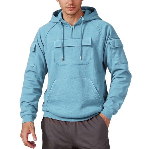 BOOMNY Mens Hoodies Long Sleeve Hoodie for Men Solid Color Plus Size Half Zip Pullover Hooded Sweatshirt Cozy Fall Winter Hoodies With Pocket