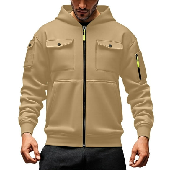 BOOMNY Mens Hoodies Long Sleeve Hoodie for Men Solid Color Streetwear Zip Up Pullover Hooded Sweatshirt Cozy Fall Winter Hoodies With Pocket