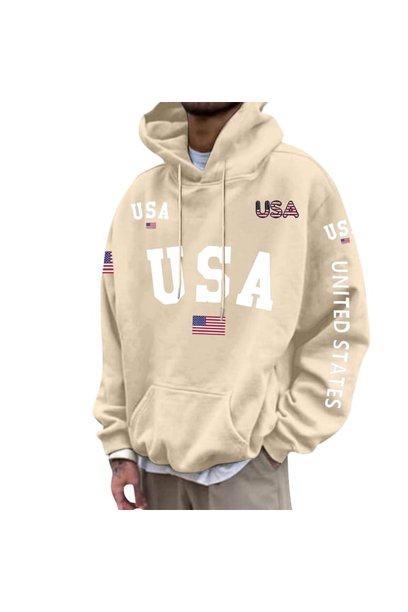 Mens Hoodies Long Sleeve Hoodie for Men Usa Flag Letter Graphic Y2K Soft Warm Pullover Hooded Sweatshirt Cozy Fall Winter Hoodies With Pocket
