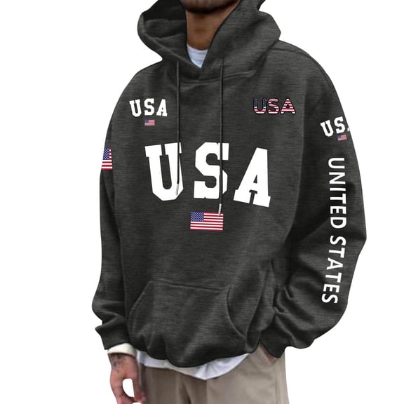 BOOMNY Mens Hoodies Long Sleeve Hoodie for Men Usa Flag Letter Graphic Y2K Soft Warm Pullover Hooded Sweatshirt Cozy Fall Winter Hoodies With Pocket