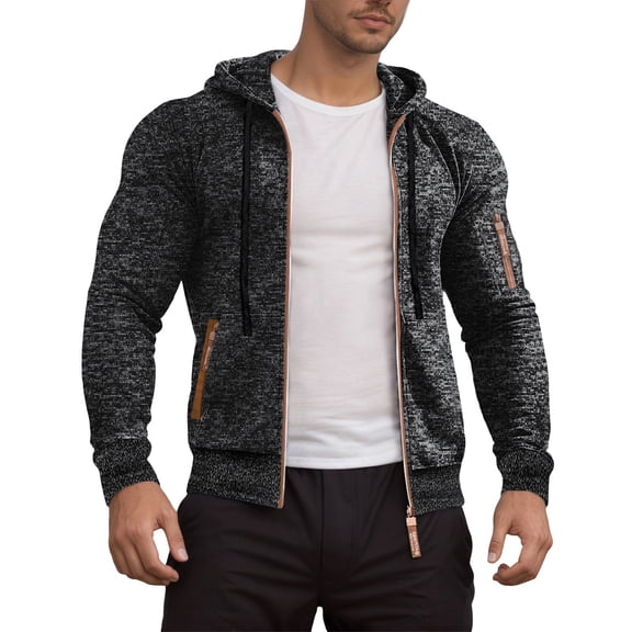 BOOMNY Mens Hoodies Long Sleeve Knit Hoodie for Men Solid Color Zip Up Pullover Hooded Sweatshirt Cozy Fall Winter Hoodies With Pocket