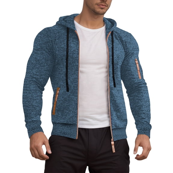 BOOMNY Mens Hoodies Long Sleeve Knit Hoodie for Men Solid Color Zip Up Pullover Hooded Sweatshirt Cozy Fall Winter Hoodies With Pocket