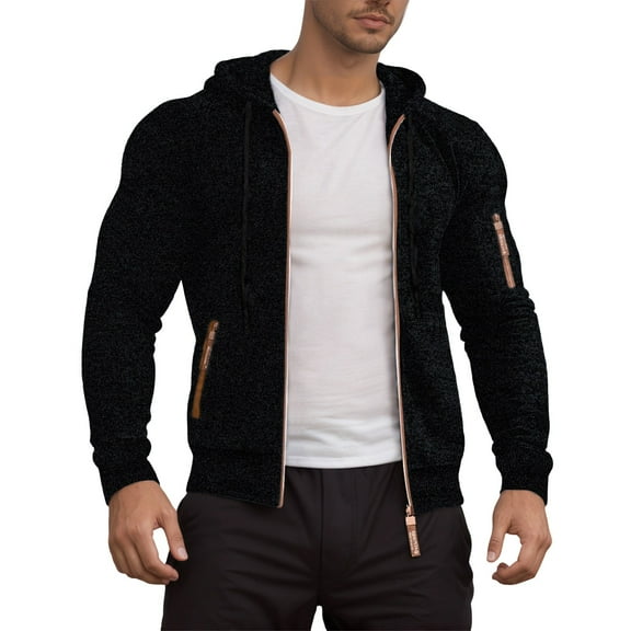 BOOMNY Mens Hoodies Long Sleeve Knit Hoodie for Men Solid Color Zip Up Pullover Hooded Sweatshirt Cozy Fall Winter Hoodies With Pocket