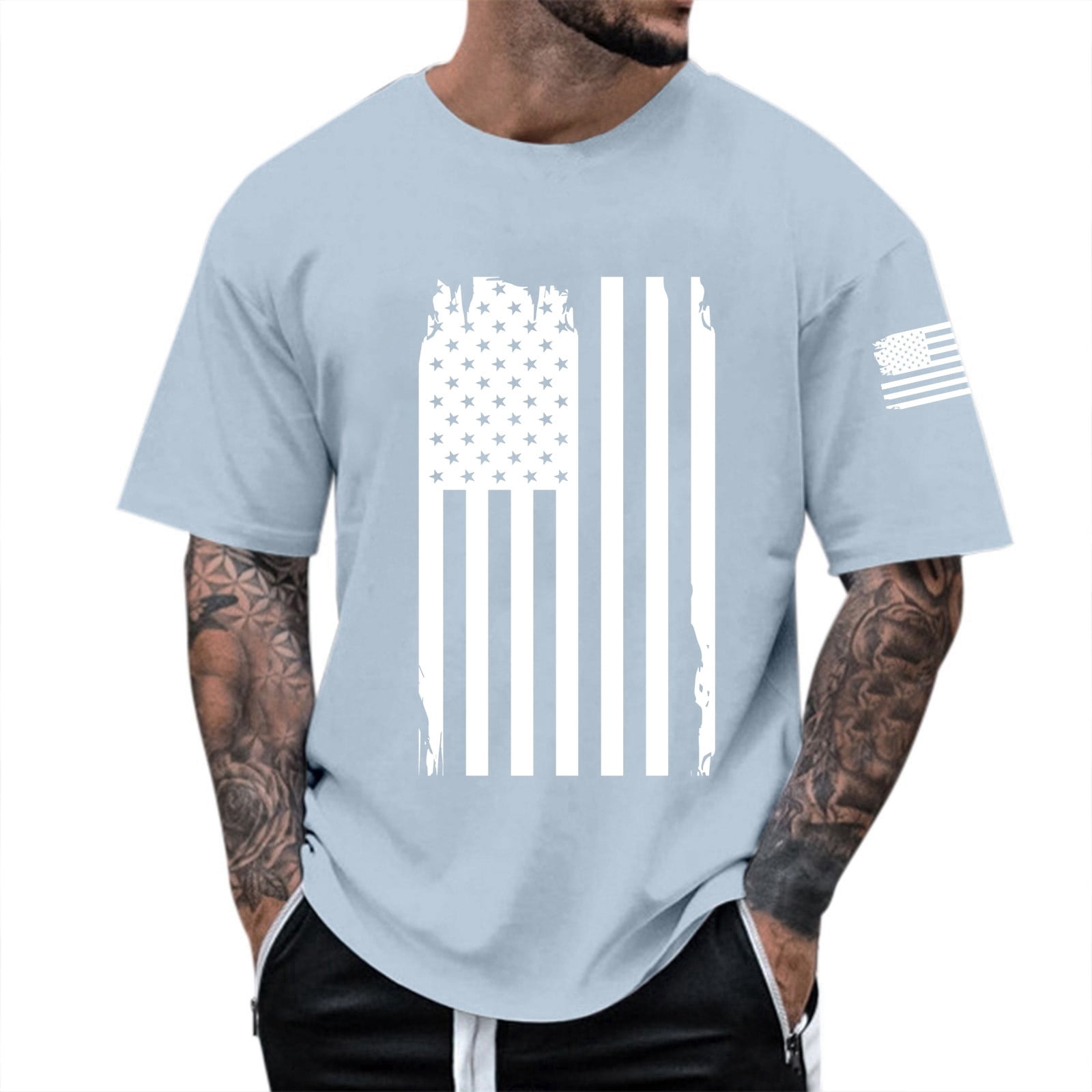HSKLHBDIL Men's American Flag & Eagle Patriotic T-Shirt - 100% Cotton Short Sleeve Casual Tee - View #12