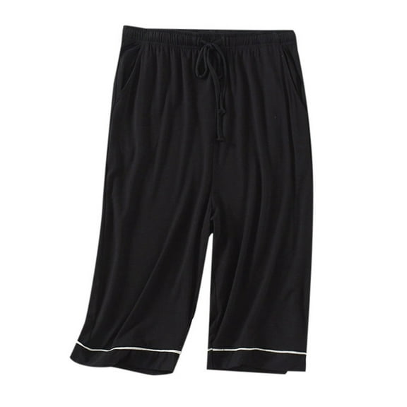 BOOMNY Mens Pajama Pants Wide Leg Pajamas Capri Pants for Men Solid Color Soft Pj Bottoms Pant With Pockets Cozy Homewear Loungewear