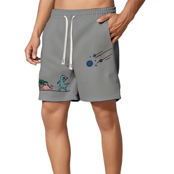 BOOMNY Mens Shorts Cartoon Dinosaur Printed Elastic Waist Drawstring Beach Shorts For Man Soft Loose Fit Summer Shorts Leisure Mens Dailywear