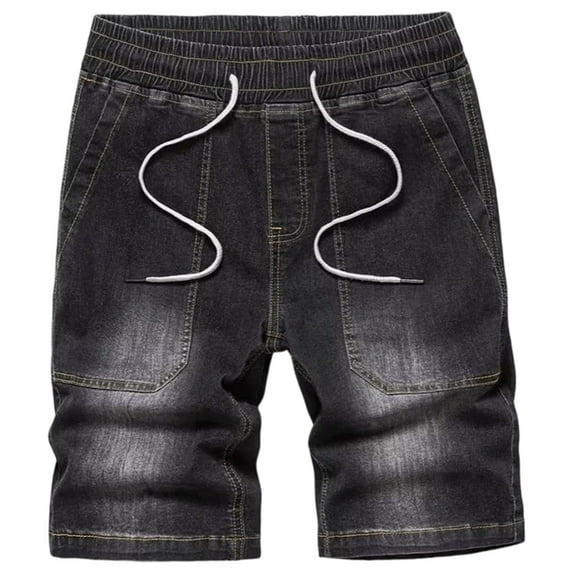 BOOMNY Mens Shorts Casual Elastic Waist Drawstring Capri Jeans For Man Soft Loose Fit Denim Shorts Comfy Mens Dailywear